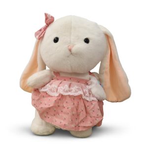 عروسک خرگوش سفید پولیشی با سارافن صورتی