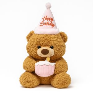 عروسک خرس پتو‌دار پولیش ضدحساسیت همراه با کاپ‌کیک تولد