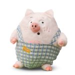 عروسک خوک فانتزی ۳۰ سانتی‌متر با لباس چهارخانه آبی – پولیشی نرم و ضد حساسیت