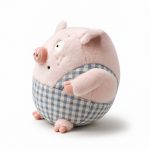 عروسک خوک فانتزی ۳۰ سانتی‌متر با لباس چهارخانه آبی – پولیشی نرم و ضد حساسیت