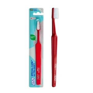تصویر مسواک تخصصی TePe Special Care Ultra Soft قرمز رنگ با الیاف فوق‌نرم برای دوره پس از جراحی دندان