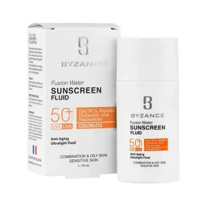 فلوئید ضد آفتاب فیوژن واتر بیزانس SPF 50+ بدون رنگ مناسب پوست چرب، مختلط و حساس با حجم 50 میلی‌لیتر